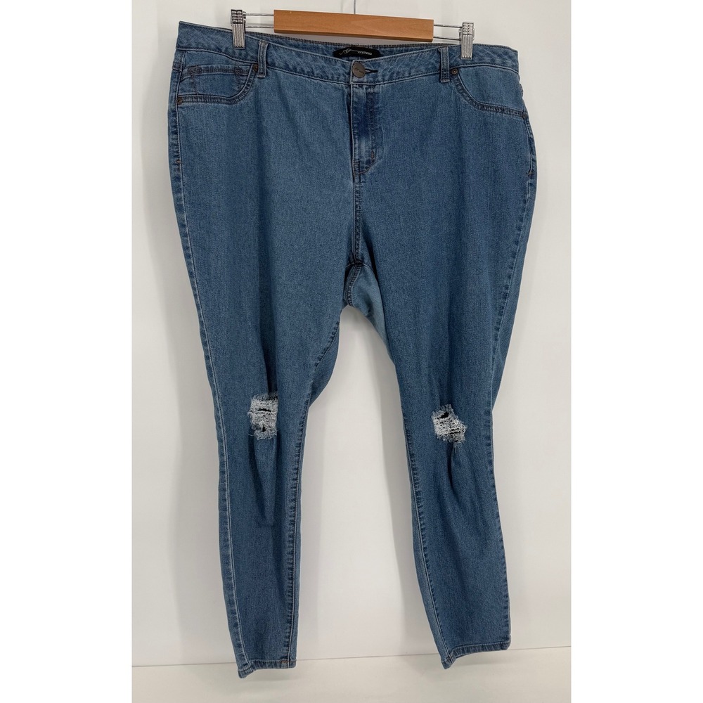 AG Denim Womens Sz 18W Plus Distressed Skinny Jeans Medium Wash Blue High Rise
